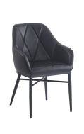 Black Armchair w/ Big Diamond Pattern Stitched Vinyl Seat & Metal Legs