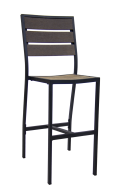 Outdoor Aluminum Barstool w/ Imitation Teak Slats Back & Seat in Dark Brown Finish