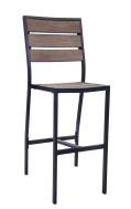 Black Aluminum Barstool with Imitation Teak Slats Seat and Back