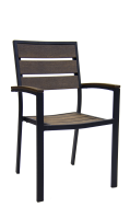Outdoor Aluminum Armchair w/ Imitation Teak Slats Back & Seat in Dark Brown Finish