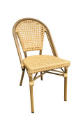 Aluminum Armless Chair with Cream-Yellow Poly Woven Seat & Back