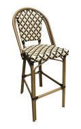 Aluminum Bamboo Print Patterned Barstool with Black & White Poly Woven Seat & Back