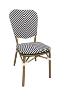 Aluminum Armless Chair with Black &White Poly Woven Stripe Seat& Back, Outdoor Use