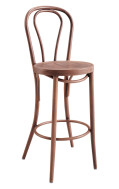 Aluminum Outdoor Barstool with Walnut Wood-Grain Finish and Elegant Curved-Back Design.