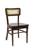Indoor Walnut Beechwood Chair with Solid Seat and Cane  Faux  Rattan Back