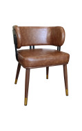 Wood Grain Metal Chair with Brown Vinyl Seat and Back