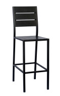 Black Steel Barstool with Horizontal Imitation Teak  Slat Back & Seat in Black