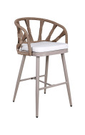 Modern style Metal Barstool with Clean White Cushioned and Terylene Fabric Back, Outdoor Use
