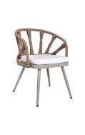 Modern Style Metal Chair with Clean White Cushioned and Terylene Fabric Back, Outdoor Use