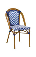 Metal Chair with Bamboo-Style Frame and Cobalt Blue and White Chevron Poly Woven Seat & Back, Outdoor Use