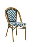 Metal Chair with Bamboo-Style Frame and  Emerald Green and White Chevron Poly Woven Seat & Back, Outdoor Use