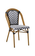 Metal Chair with Bamboo-Style Frame and Black & White Chevron Poly Woven Seat & Back, Outdoor Use