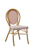 Bamboo-Inspired Metal Chair with Burgundy Check Poly Weave Seat & Back, Outdoor Use