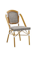 Bamboo Style Metal Chair with Neutral-Toned Poly Woven Seat & Back, Outdoor Use