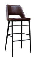 Vintage Black Steel Bar Stool with Dark Brown Seat