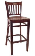Beechwood Vertical Slat Side Barstool w/ Dark Mahogany Frame and Veneer Seat