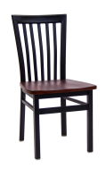 Elongated Vertical Back Metal Chair w/ Wood Seat