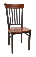 Vertical Slat Back Metal Chair w/ Dark Mahogany Back and Wood Seat