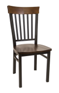 Vertical Slat Back Metal Chair w/ Walnut Back and Wood Seat