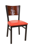 Coffee Back Metal Chair w/ Dark Mahogany Back and Vinyl Seat
