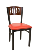 Wavy Slot Back Metal Chair w/ Dark Mahogany Back and Vinyl Seat
