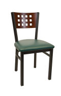 Lattice Back Metal Chair w/ Dark Mahogany Back and Vinyl Seat