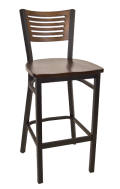 5 Slats Metal Barstool w/ Walnut Back and Wood Seat