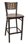 Lattice Back Metal Barstool w/ Walnut Back and Wood Seat
