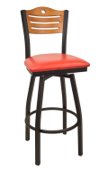 3 Slats with Circle Swivel Metal Barstool w/ Cherry Back and Vinyl Seat
