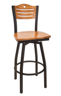 3 Slats with Circle Swivel Metal Barstool w/ Cherry Back and Wood Seat