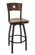 Circle Back Swivel Metal Barstool w/ Walnut Back and Veneer Seat