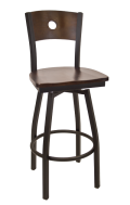 Circle Back Swivel Metal Barstool w/ Walnut Back and Wood Seat