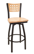Lattice Back Swivel Metal Barstool w/ Natural Back and Wood Seat