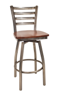 Clear Coated Ladder Back Swivel Barstool w/ Wood Seat